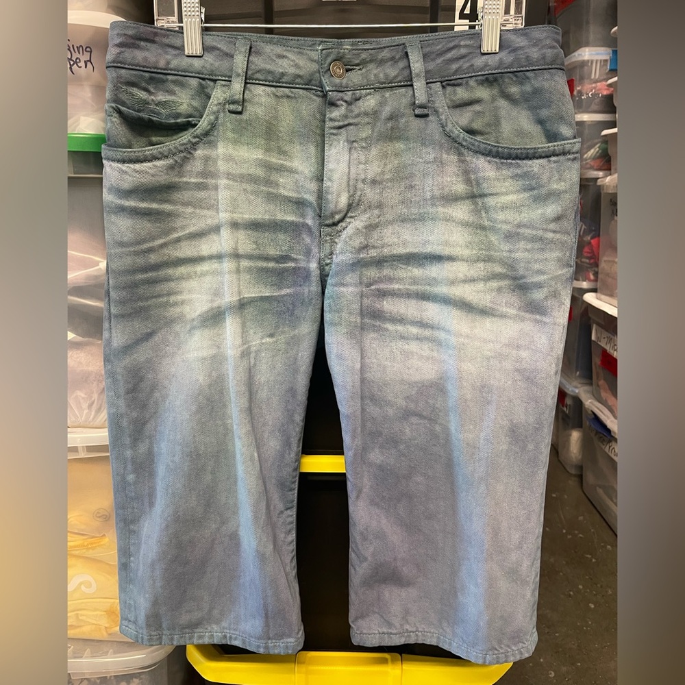 Robin's Jean Faded Blueish/Green Over-Dye Jean Shorts- Mens 32